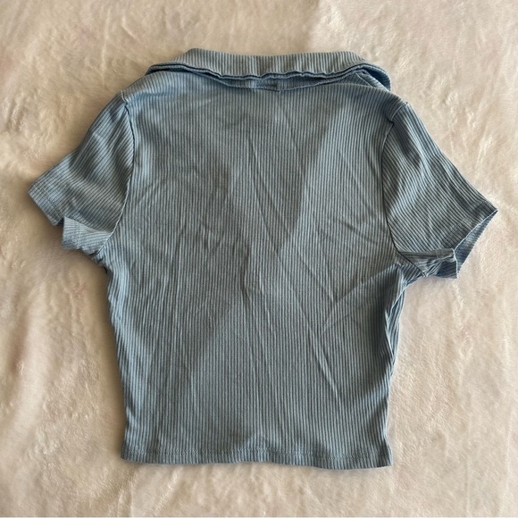 Windsor Blue Ribbed Collar Top - Picture 3 of 5